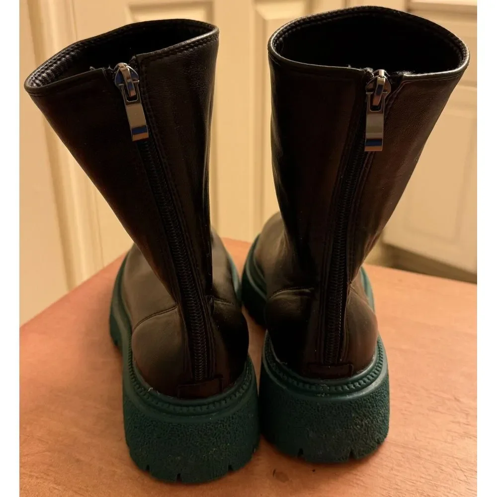 SHEIN 2 Tone Zipper Black Boots With Green Bottoms Woman's‎ Size 7